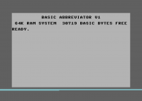 Grey screen with the BASIC ABBREVIATOR V1 title and READY prompt